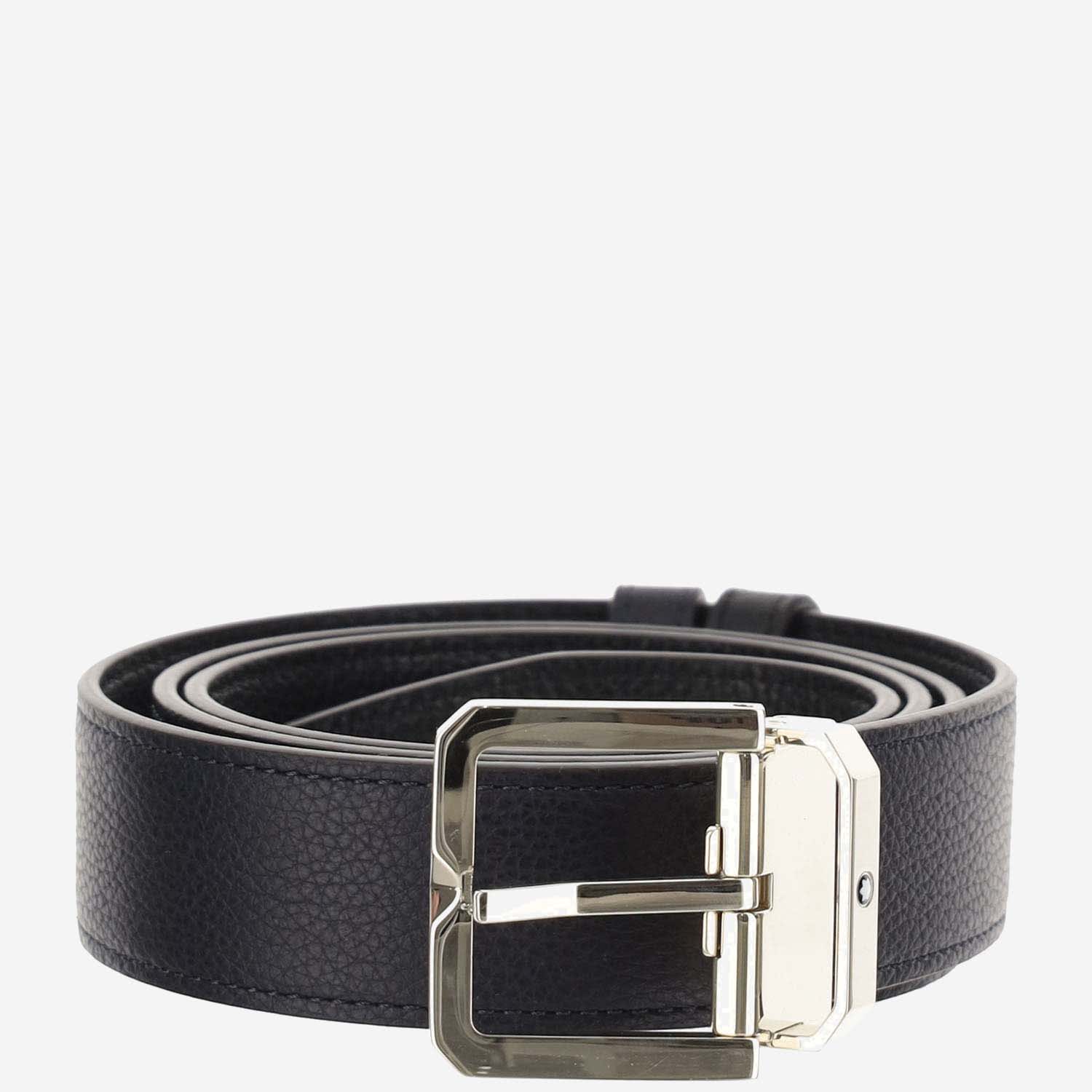 Shop Montblanc Reversible Leather Belt In Blue