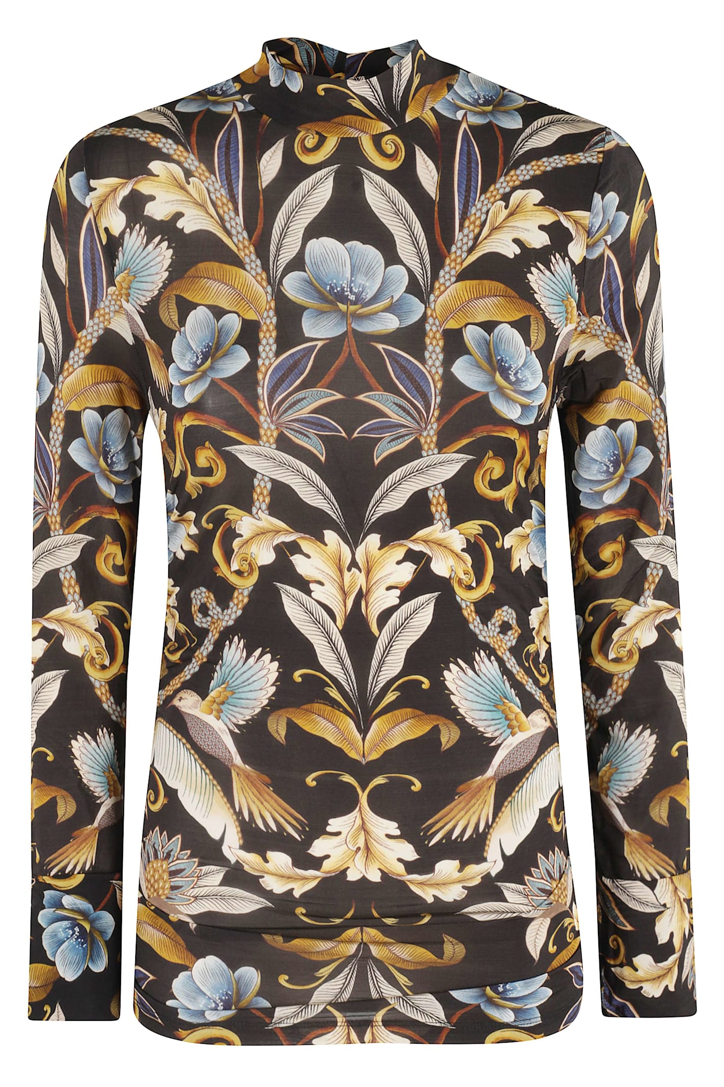 Farm Rio Black Flowerful Garden Jersey Blouse In Multi