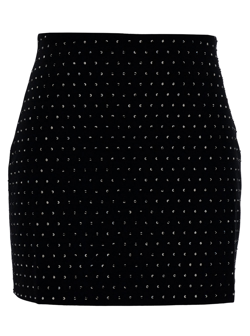 nerea Black Mini-skirt With All-over Rhinestone In Polyester Blend Woman