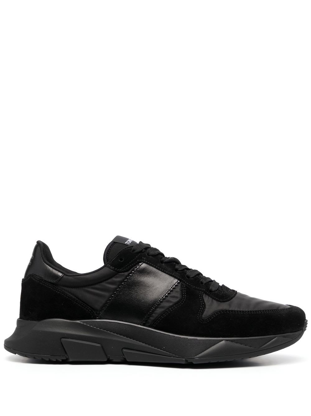 Shop Tom Ford Panelled Lace-up Sneakers In Black + Black