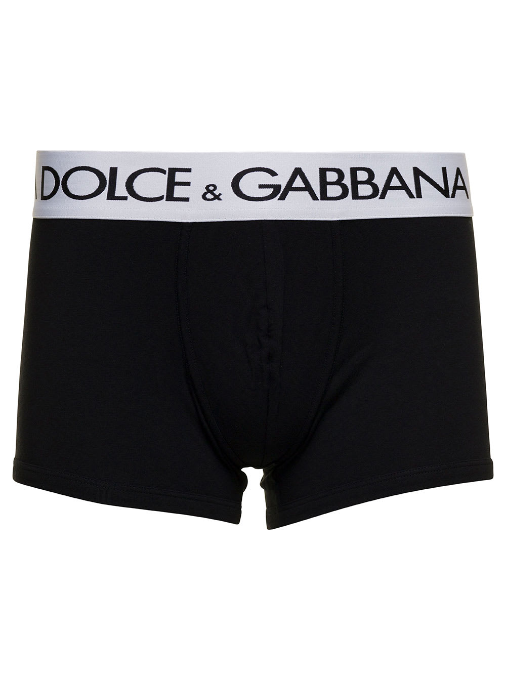 Black Boxer Briefs With Branded Waistband In Stretch Cotton Man