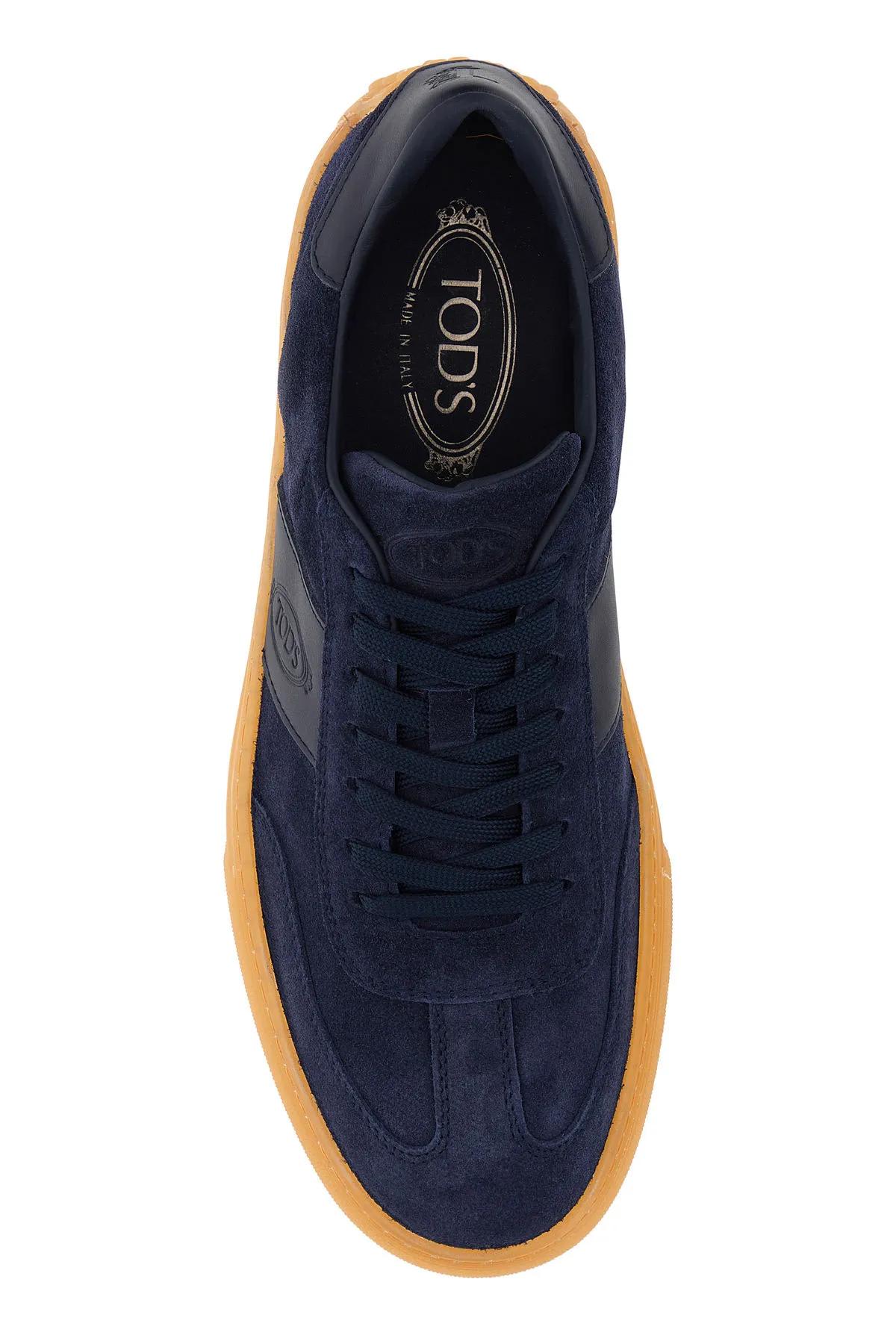 Shop Tod's Navy Blue Suede Sneakers