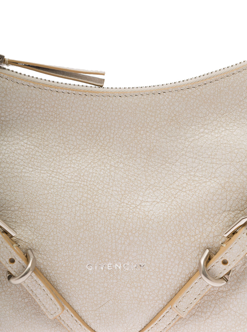 Shop Givenchy Mini Voyou White Shoulder Bag With Buckles Embellishment In Hammered Leather Woman