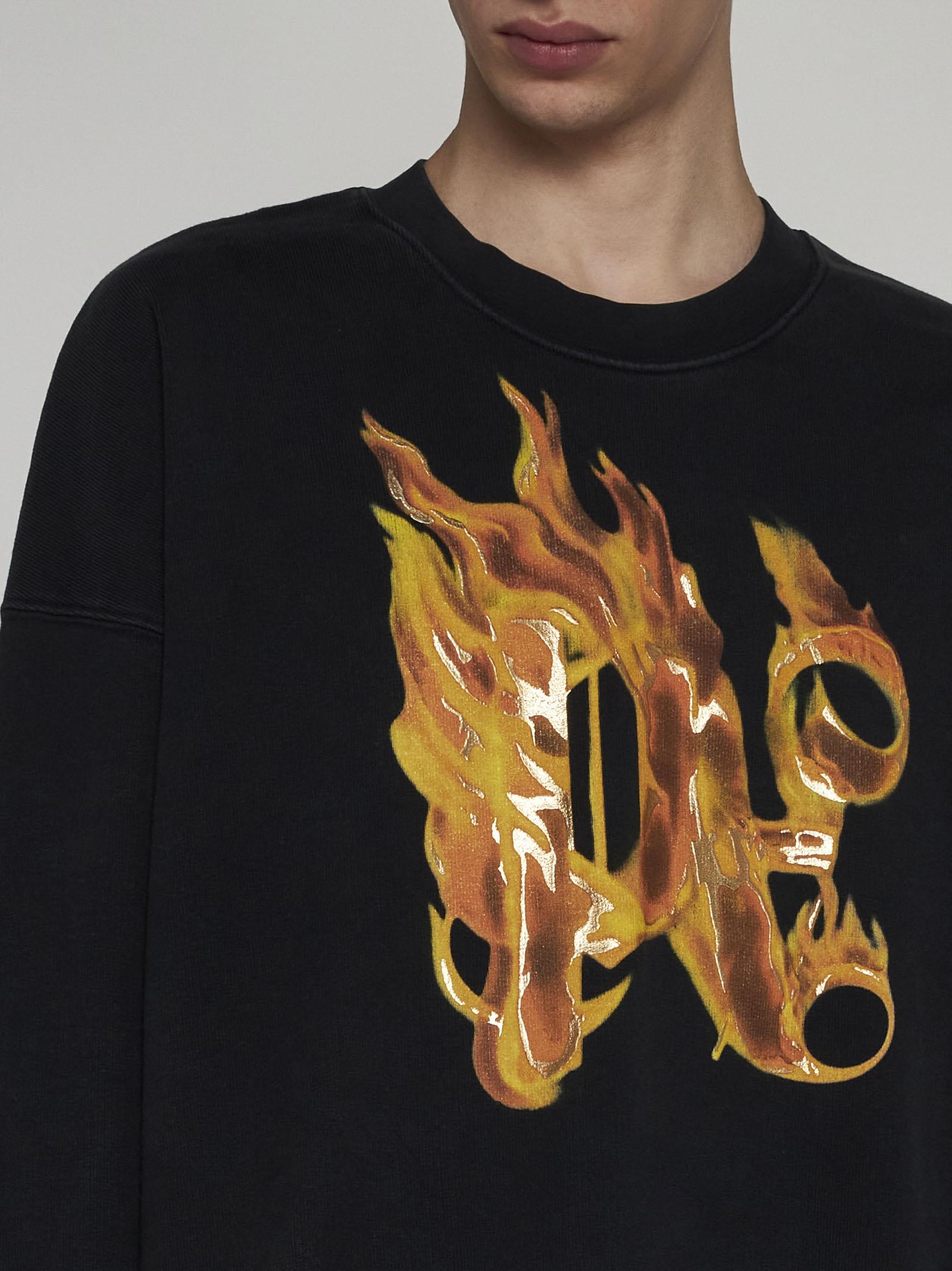 Shop Palm Angels Burning Monogram Cotton Sweatshirt In Black