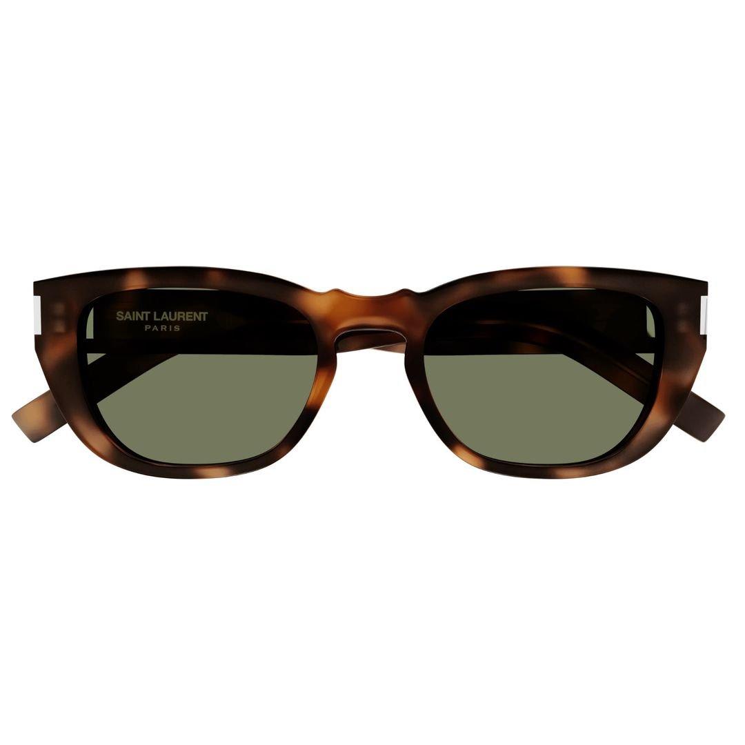 Shop Saint Laurent Oval Frame Sunglasses In 002 Havana Havana Green