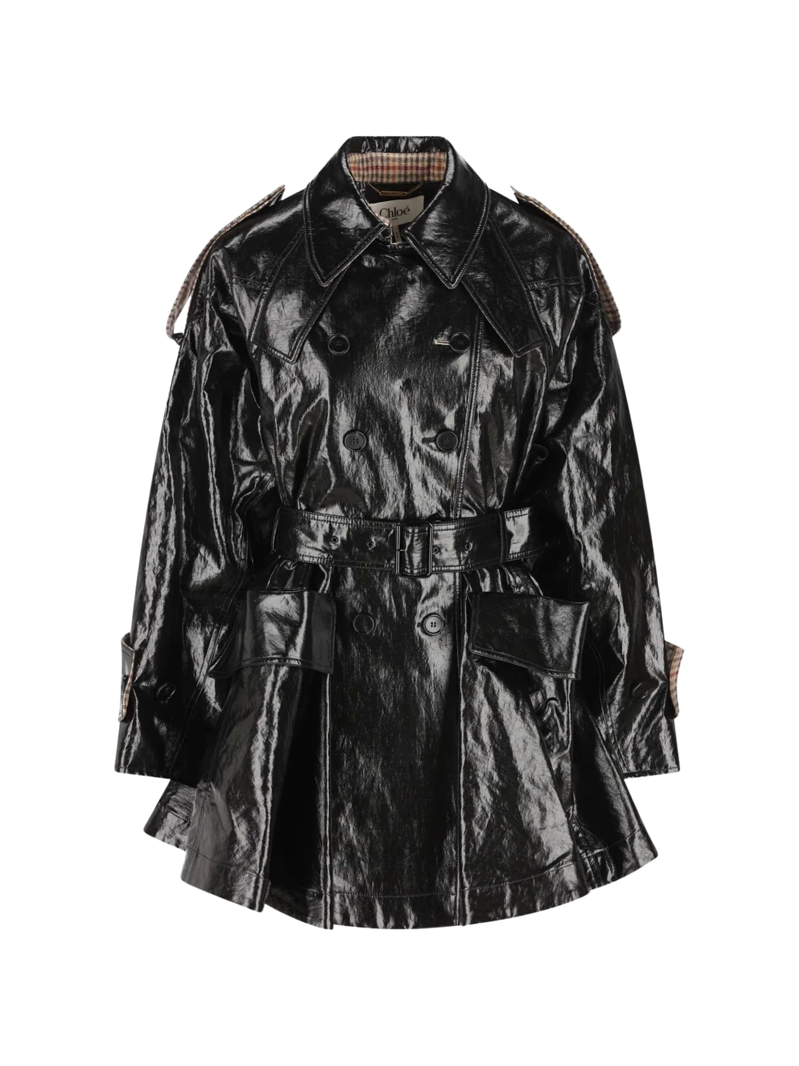 Chloé Belted Jacket In Shiny Coated Cotton In Black