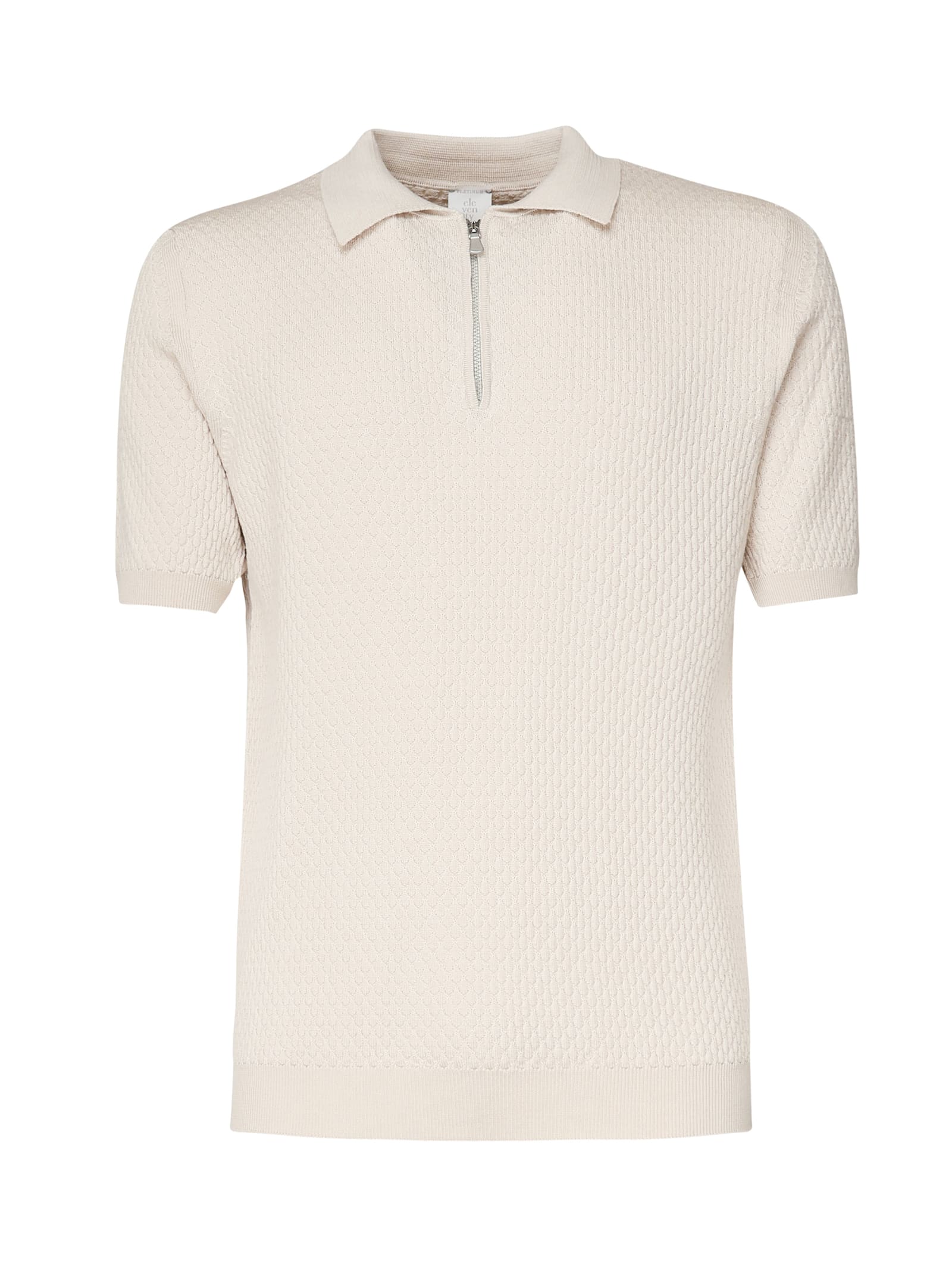 Eleventy Zip Collar Polo Textured Fabric In Sabbia