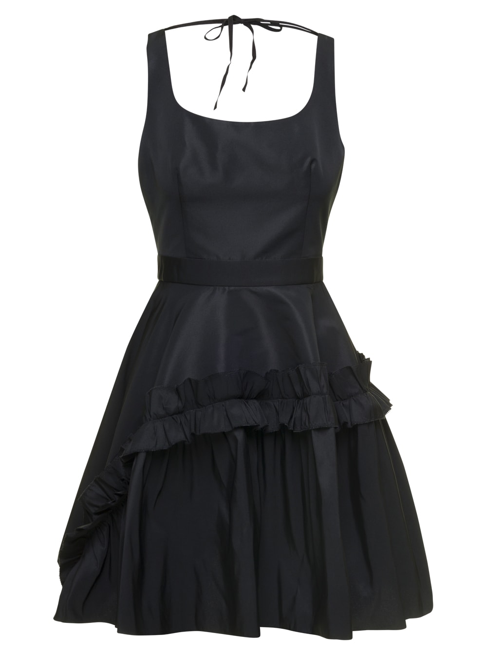 Black Mini Dress With Oversize Ruche In Polyfaille Woman Alexander Mcqueen