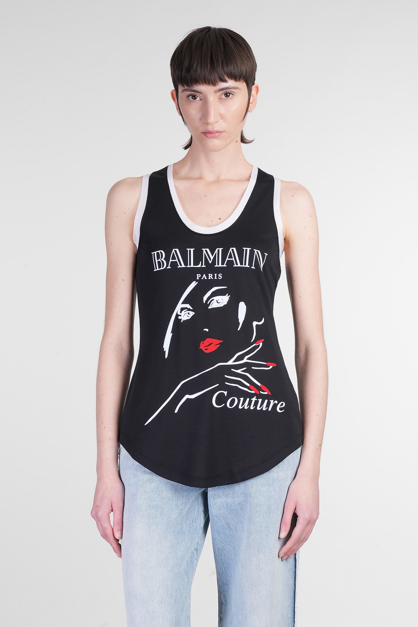 Shop Balmain Tank Top In Black Wool And Polyester