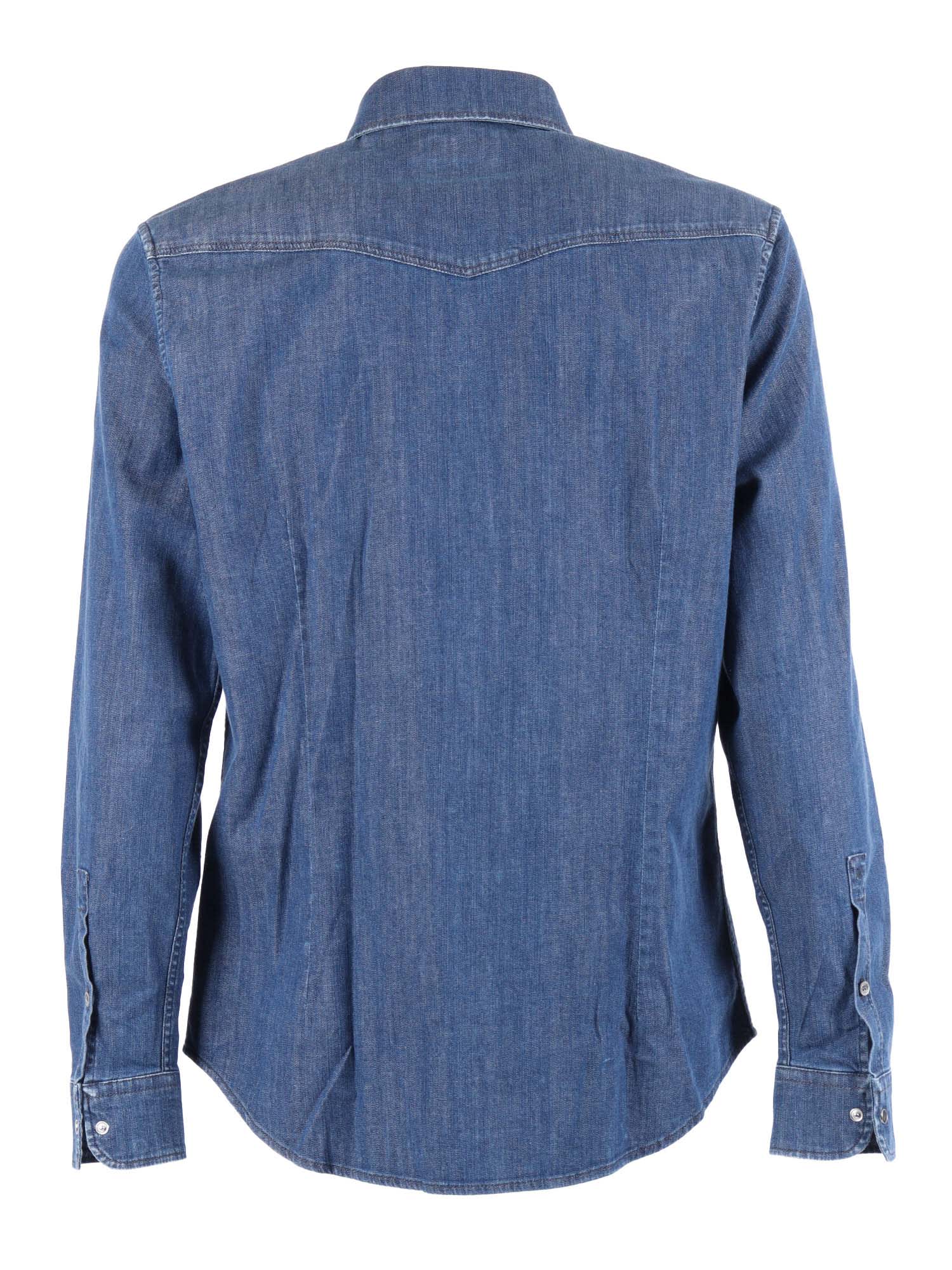 Dondup Tailored White Long-sleeve Shirt With Button-down Front In Blue