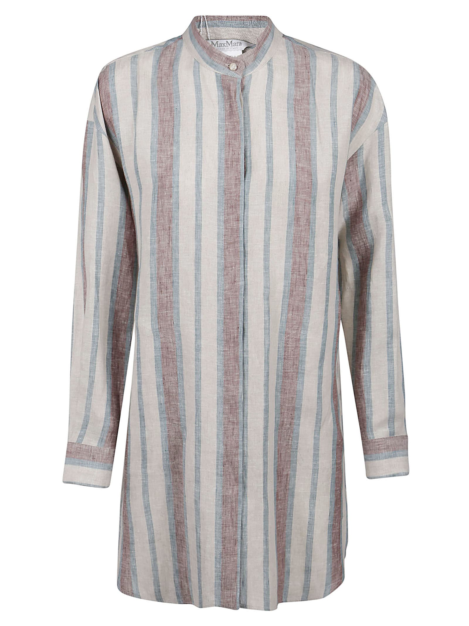 Max Mara Grammo Striped Linen Shirt In Greggio/terrac