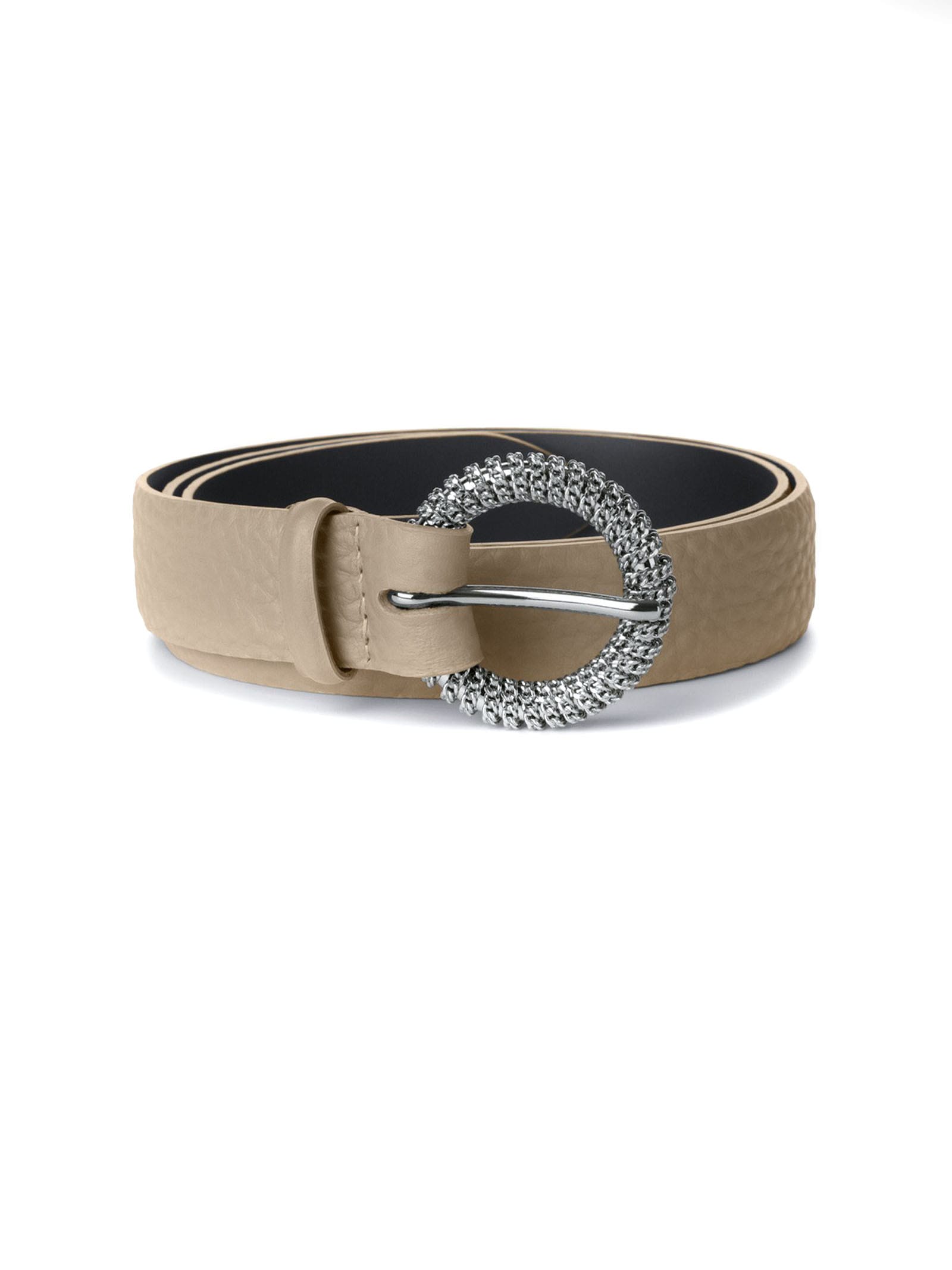 Orciani Soft Chain Buckle Leather Belt In Beige