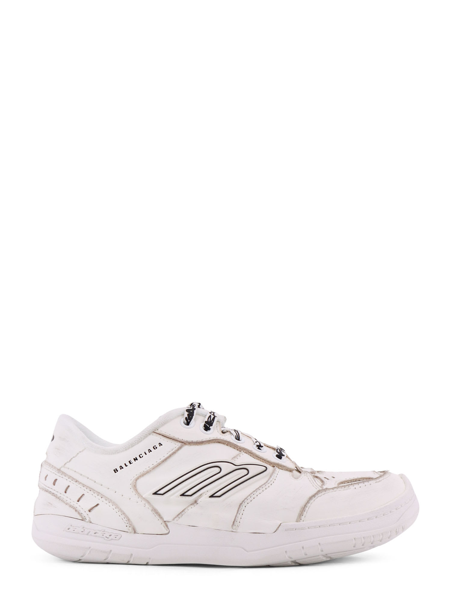 Balenciaga Hamptons Worn-out Leather Low-top Sneakers In White