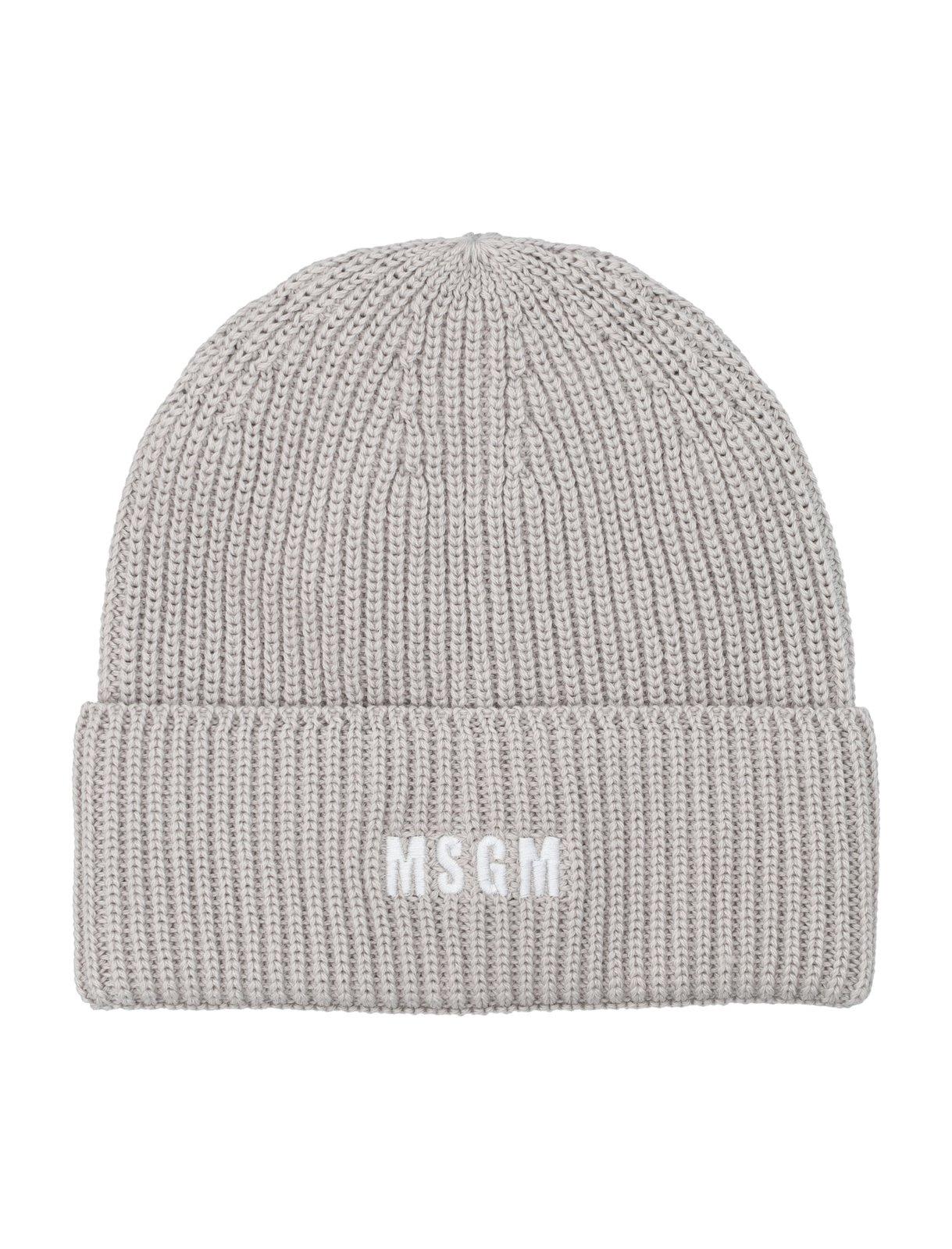MSGM LOGO EMBROIDERED KNITTED BEANIE