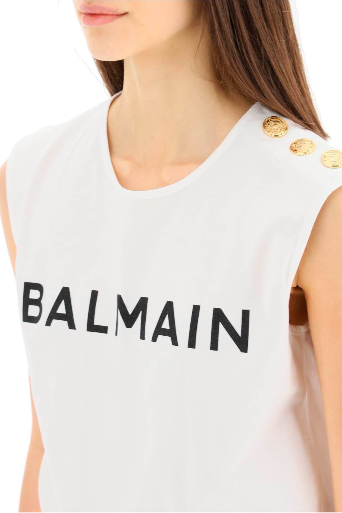 Shop Balmain Logo Print Sleeveless T-shirt In Blanc Noir