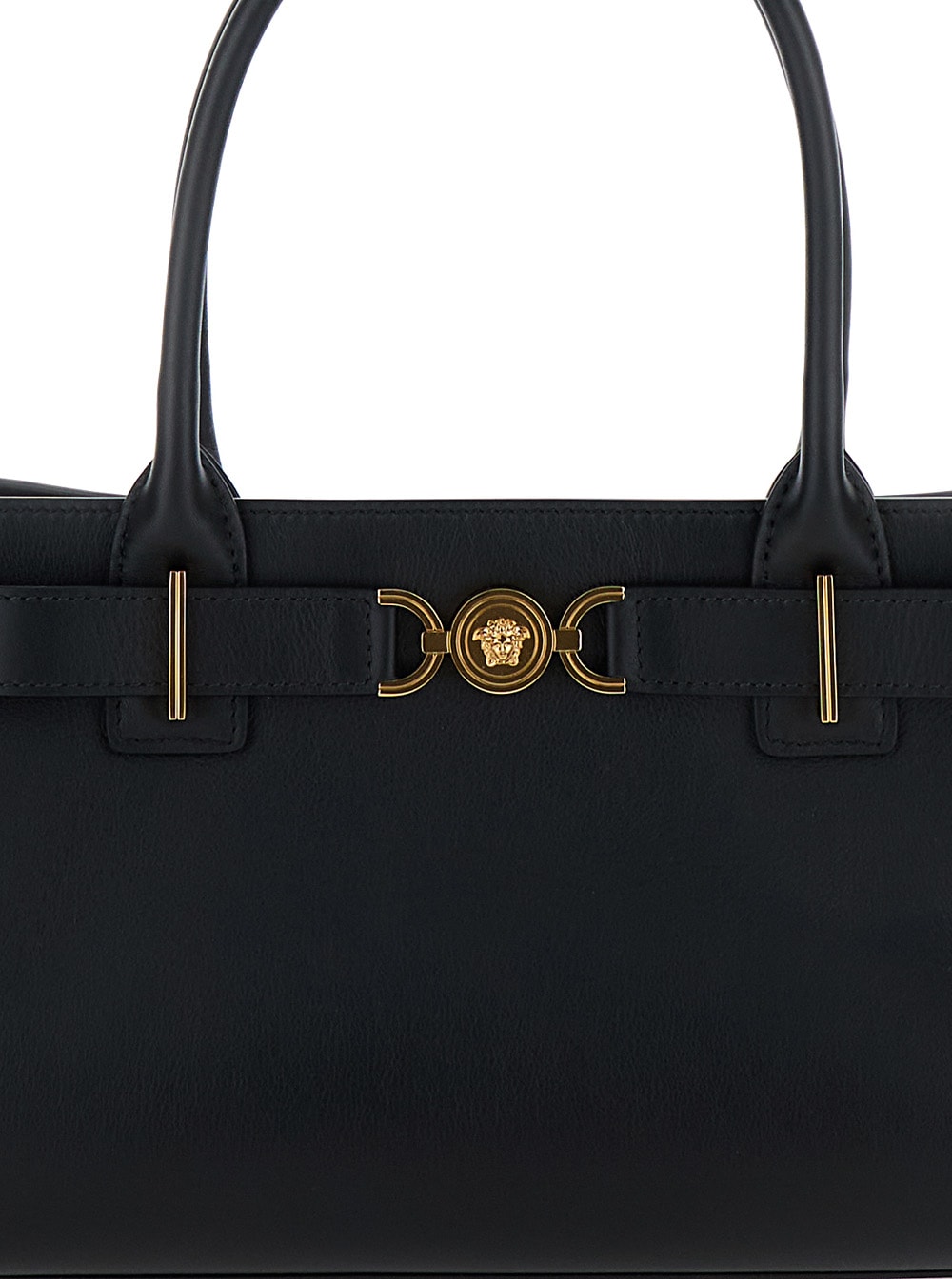 Shop Versace Medusa 95 Black Tote Bag With Logo Detail In Smooth Leather Woman
