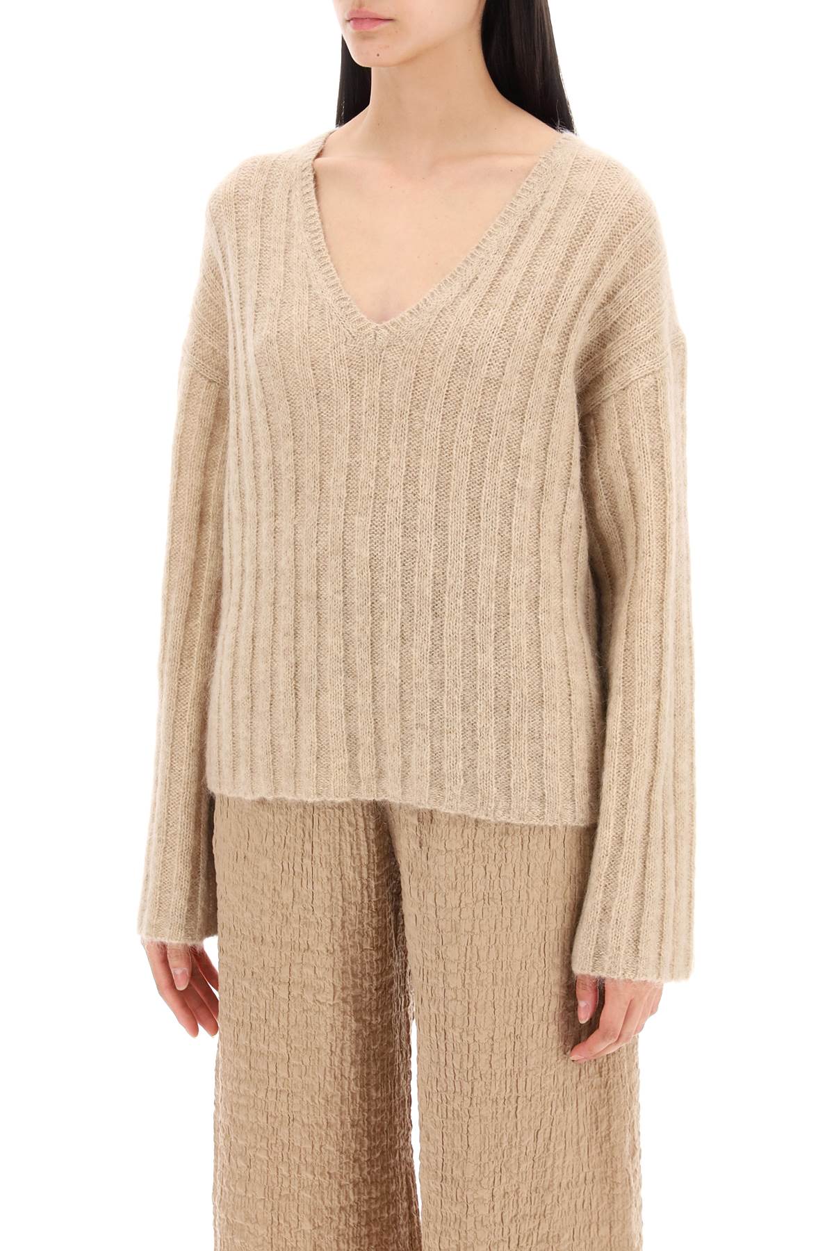 Shop By Malene Birger Cimone Sweater In Flat-ribbed Knit In Twill Beige (beige)