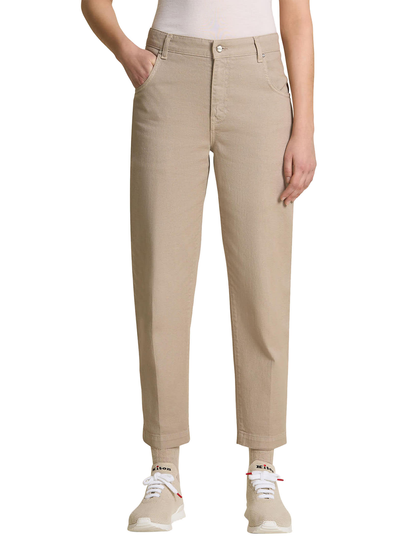 Shop Kiton Trousers Cotton In Beige