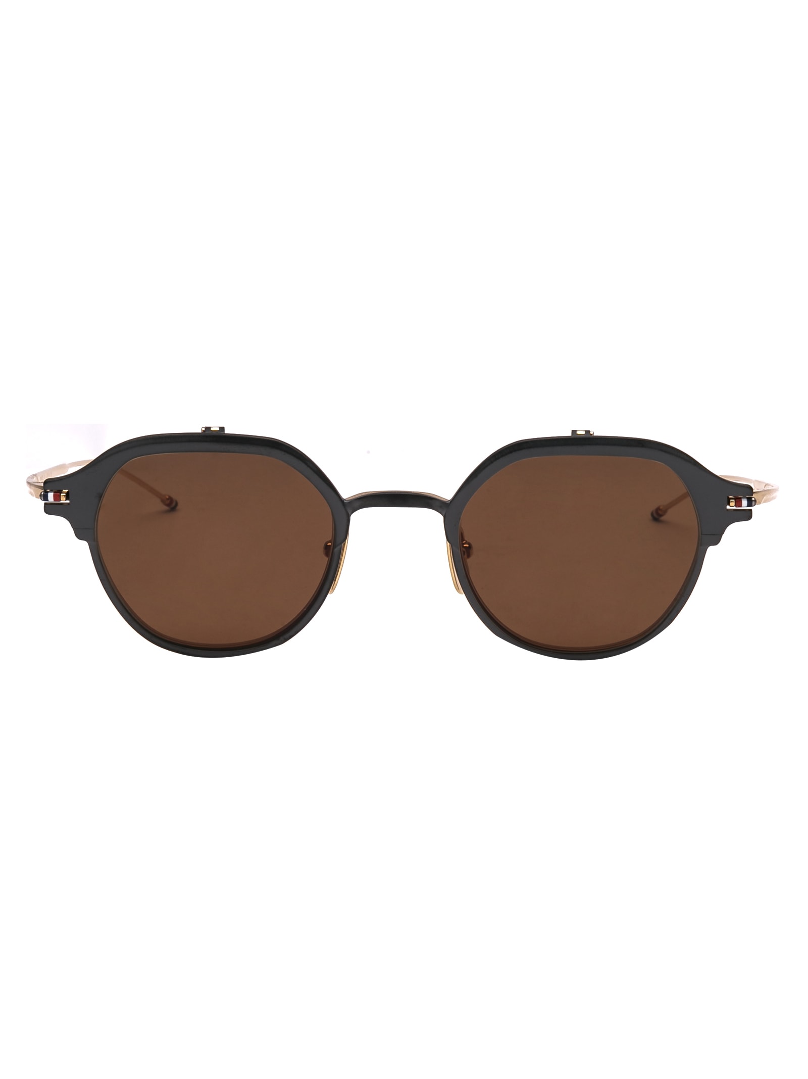 Thom Browne Tb-812 Sunglasses In Black Iron - White Gold W/ Dark Brown - Ar