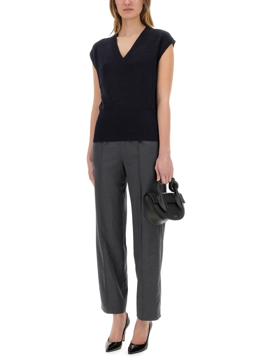 Shop Fabiana Filippi Cotton And Linen Vest With Sequins In Blue