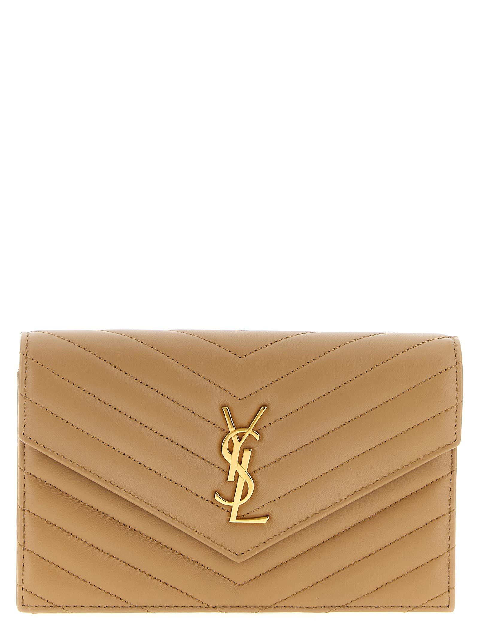 Saint Laurent Envelope Cassandre Wallet On Chain In Brown