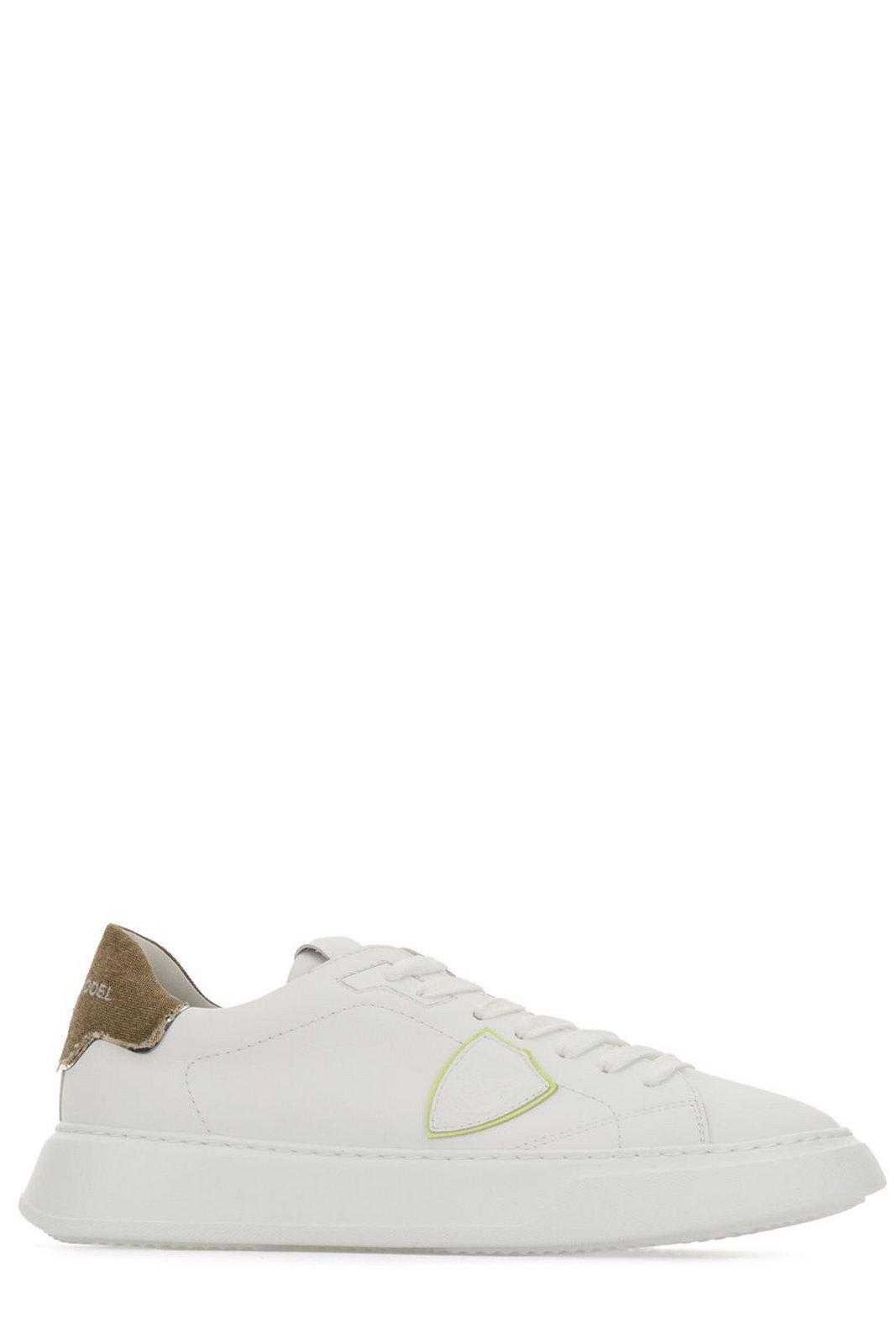 Shop Philippe Model Round-toe Lace-up Sneakers In Blanc Vert