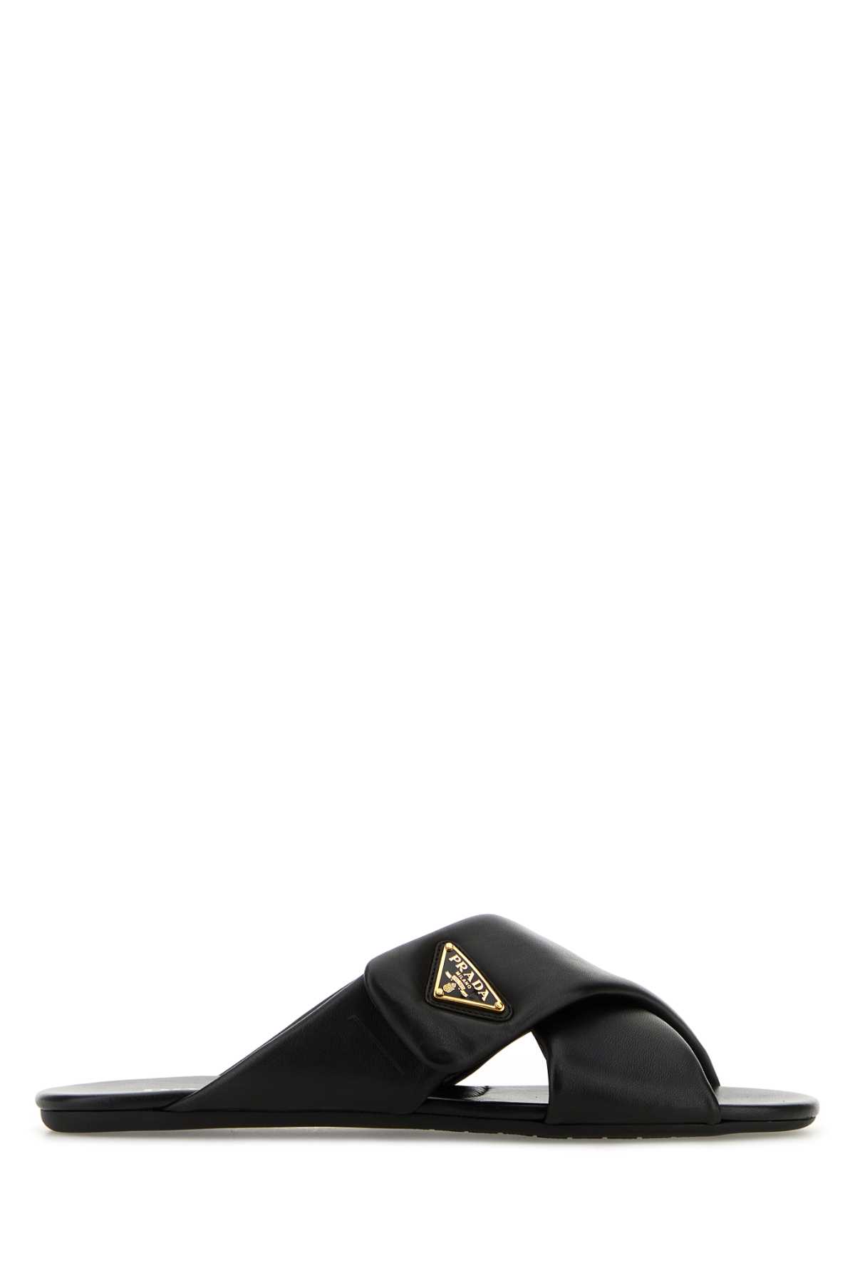 Prada Padded Leather Crisscross Flat Sandals In Nero