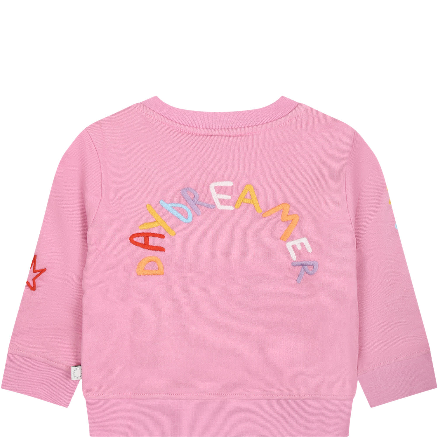 Shop Stella Mccartney Pink Sweatshirt For Baby Girl With All-over Multicolor Embroidery