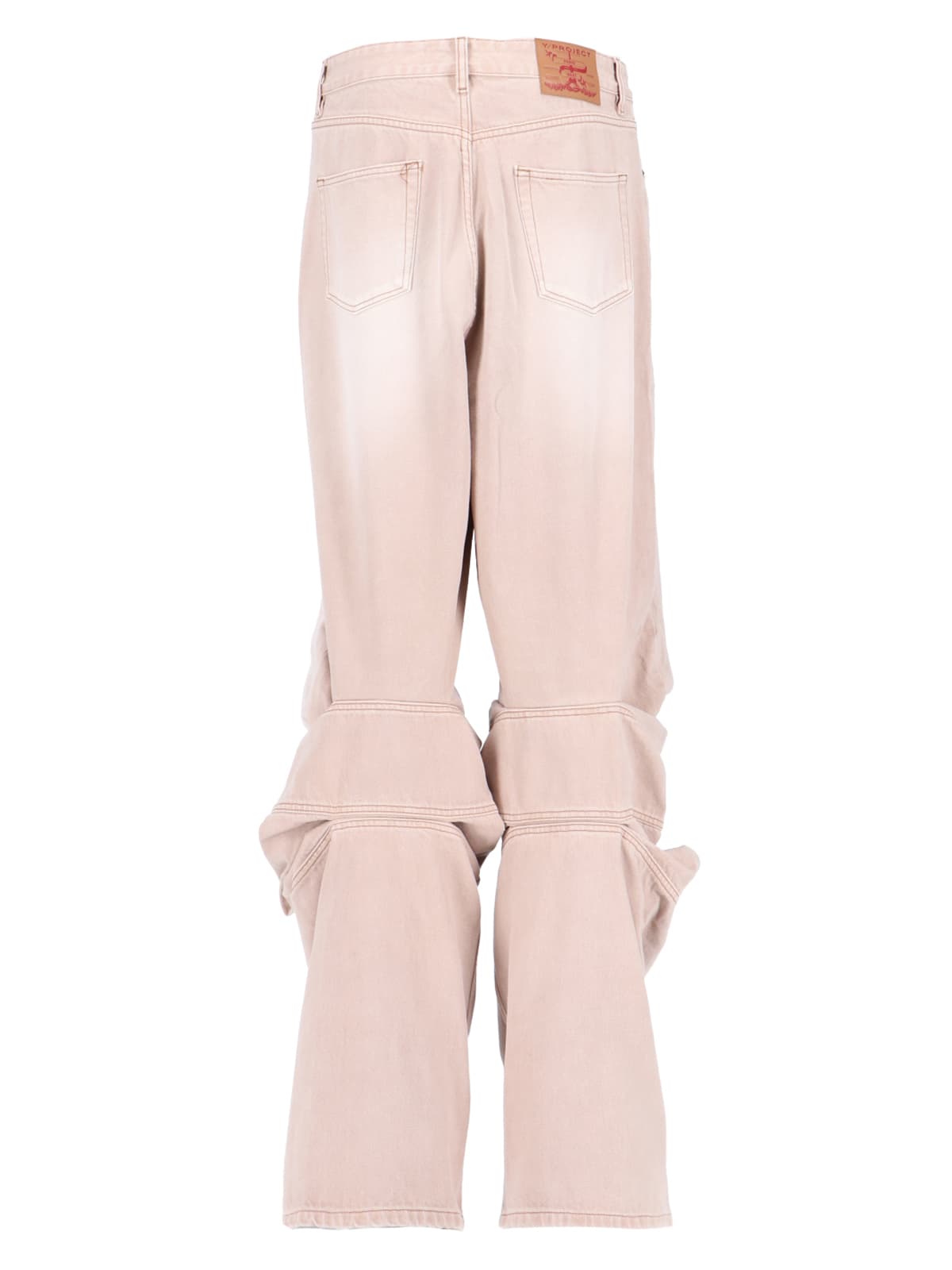 Shop Y/project Draped Cuff Flared Jeans In Beige