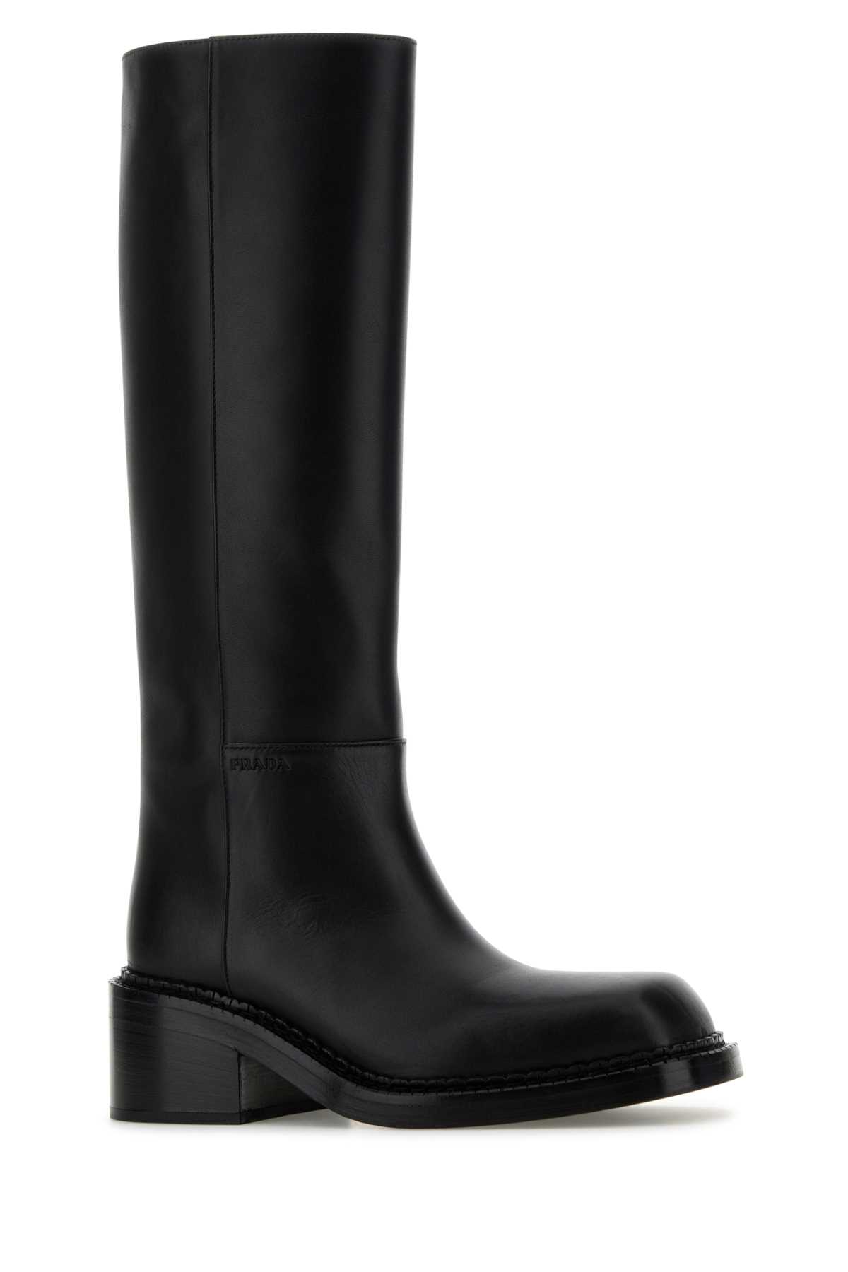 Shop Prada Black Leather Boots In Nero