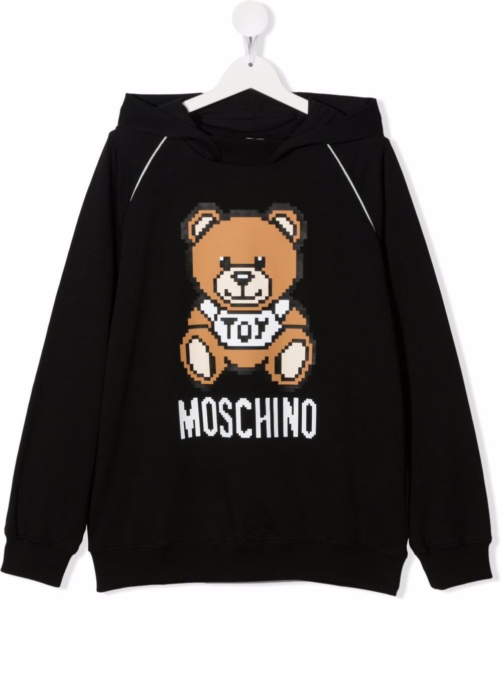 Moschino Kids Boys Black Cotton Hoodie With Bear Print