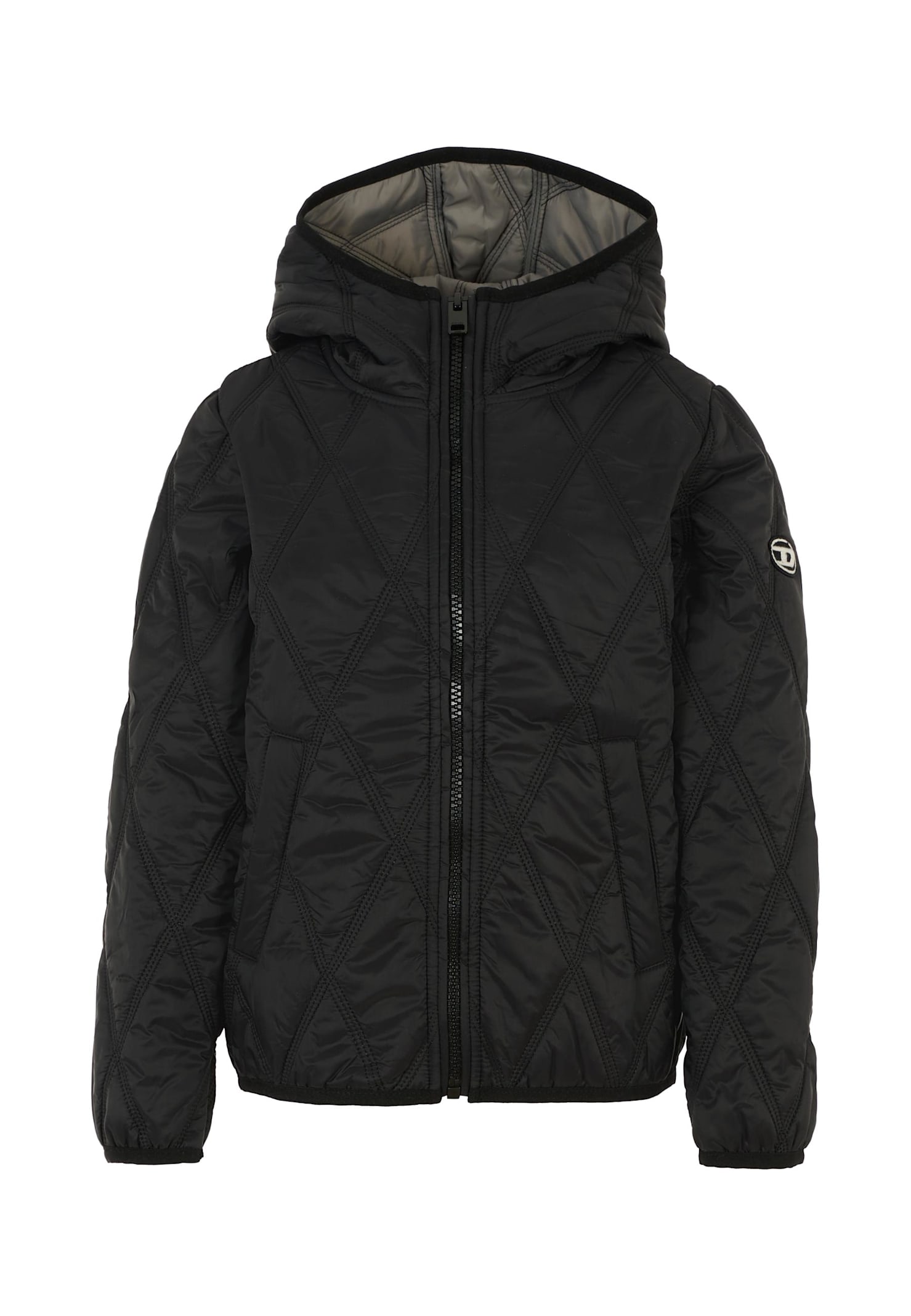 Diesel Black Down Jacket For Boy With Logo In Black