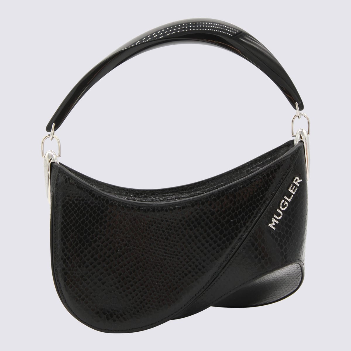 MUGLER BLACK LEATHER CURVE SHOULDER BAG