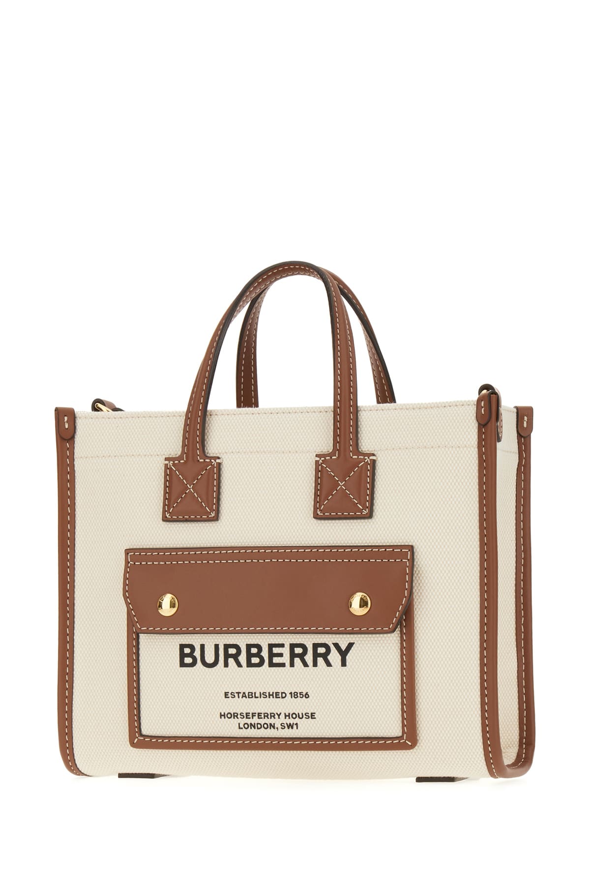 Shop Burberry Sand Cotton Mini Freya Handbag In A1395