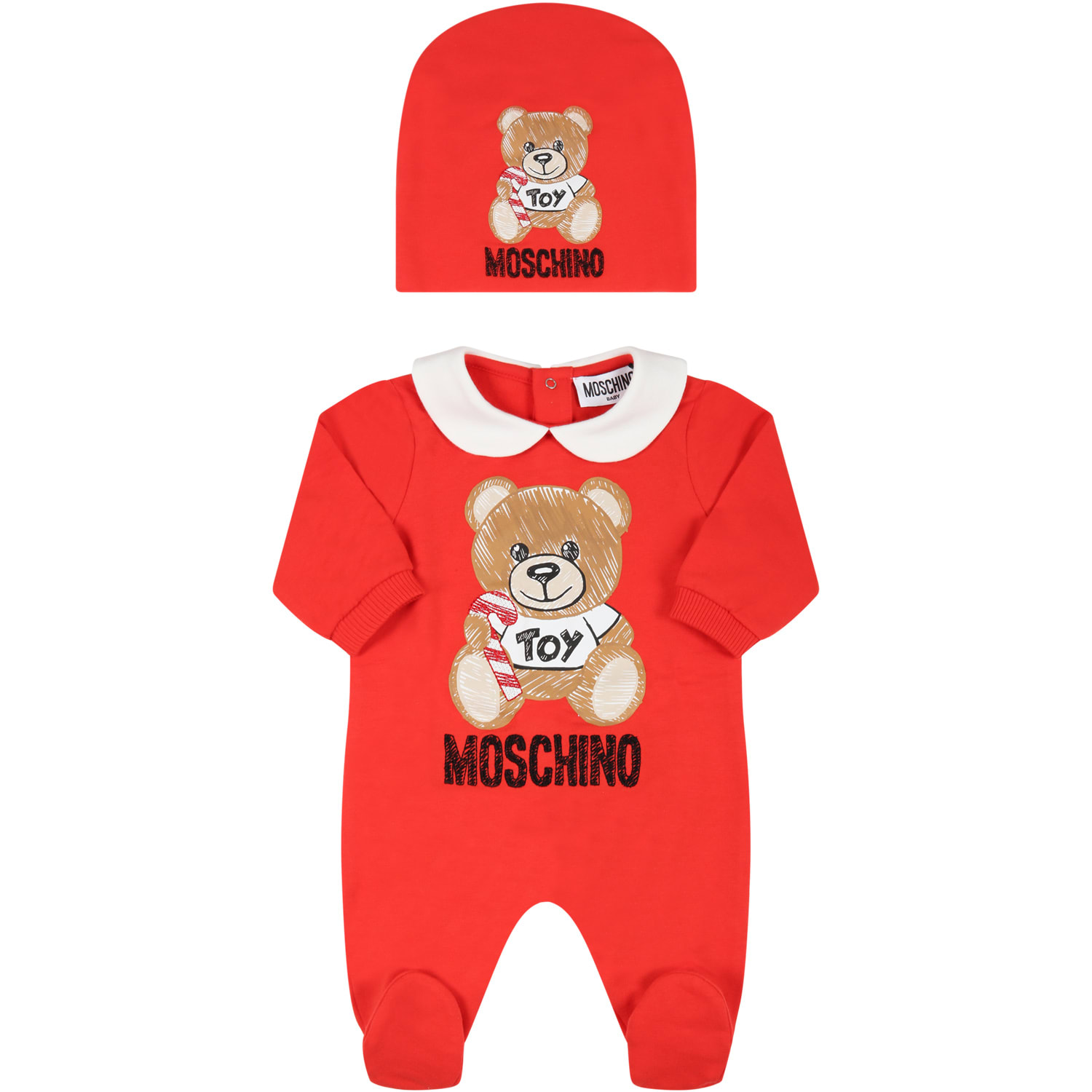 Moschino Red Set For Baby Boy With Teddy Bear
