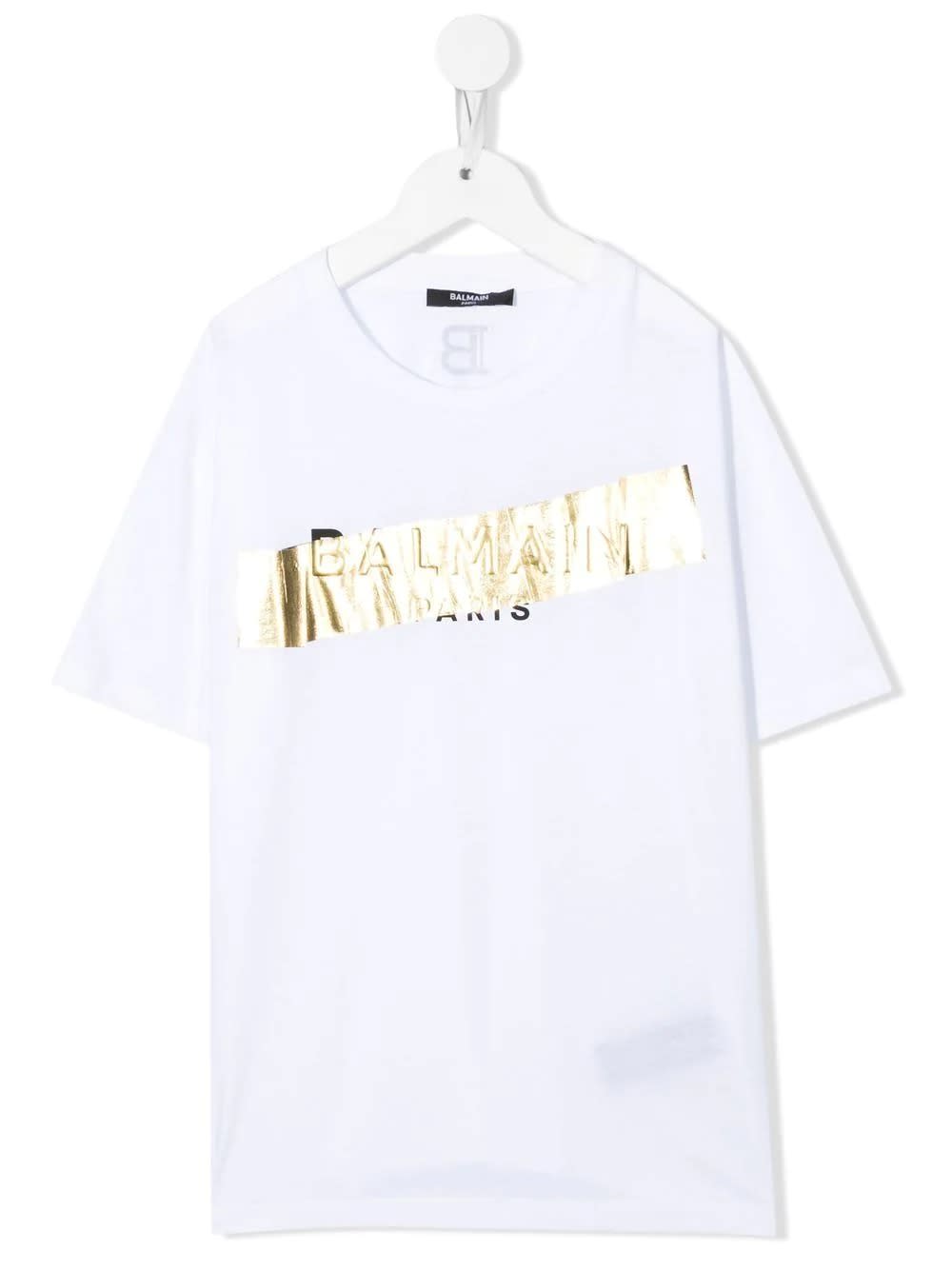 Kids White T-shirt With Golden Balmain Logo