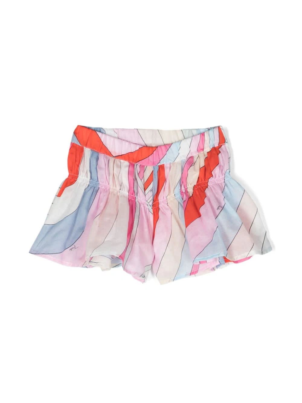 Pucci Babies' Flared Shorts With Light Blue/multicolour Iride Print