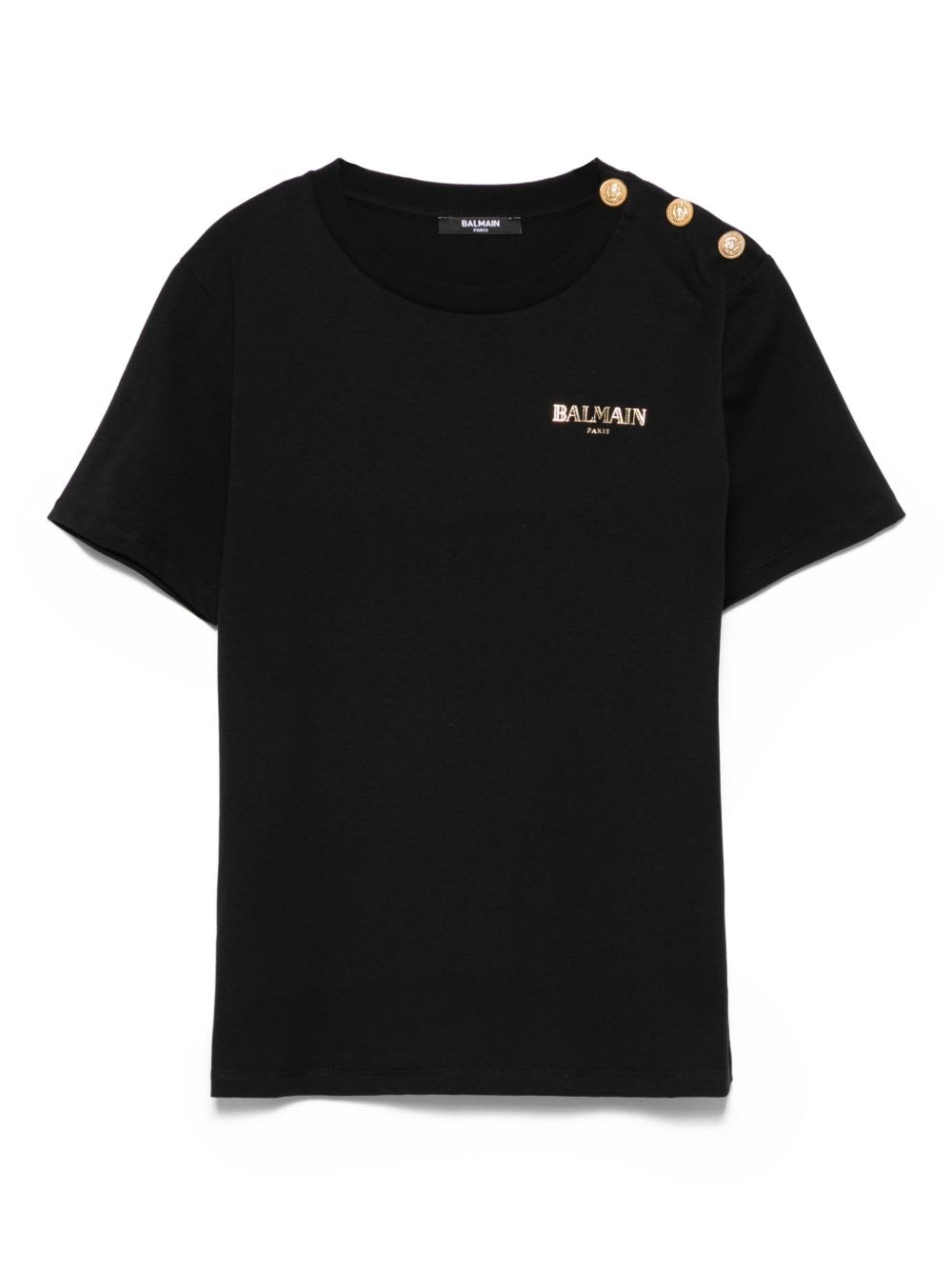 Balmain Kids T-shirt With Buttons And Logo Print In Black