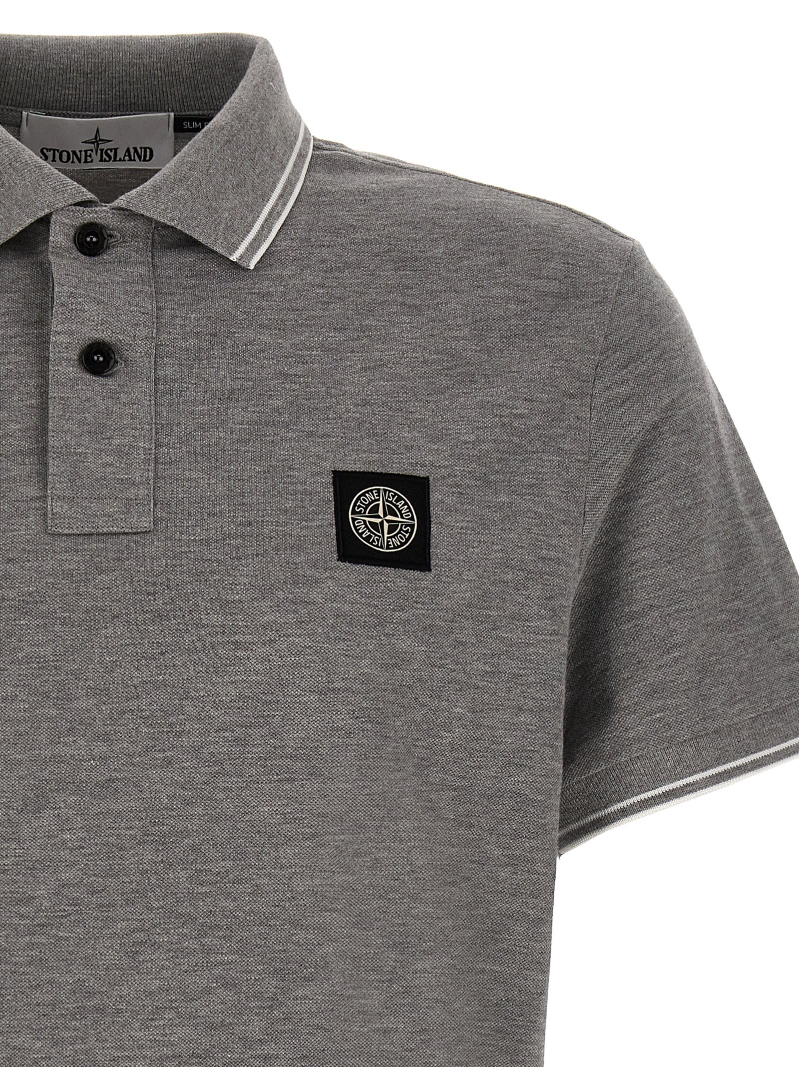 Shop Stone Island Logo Patch Polo Shirt In Gray