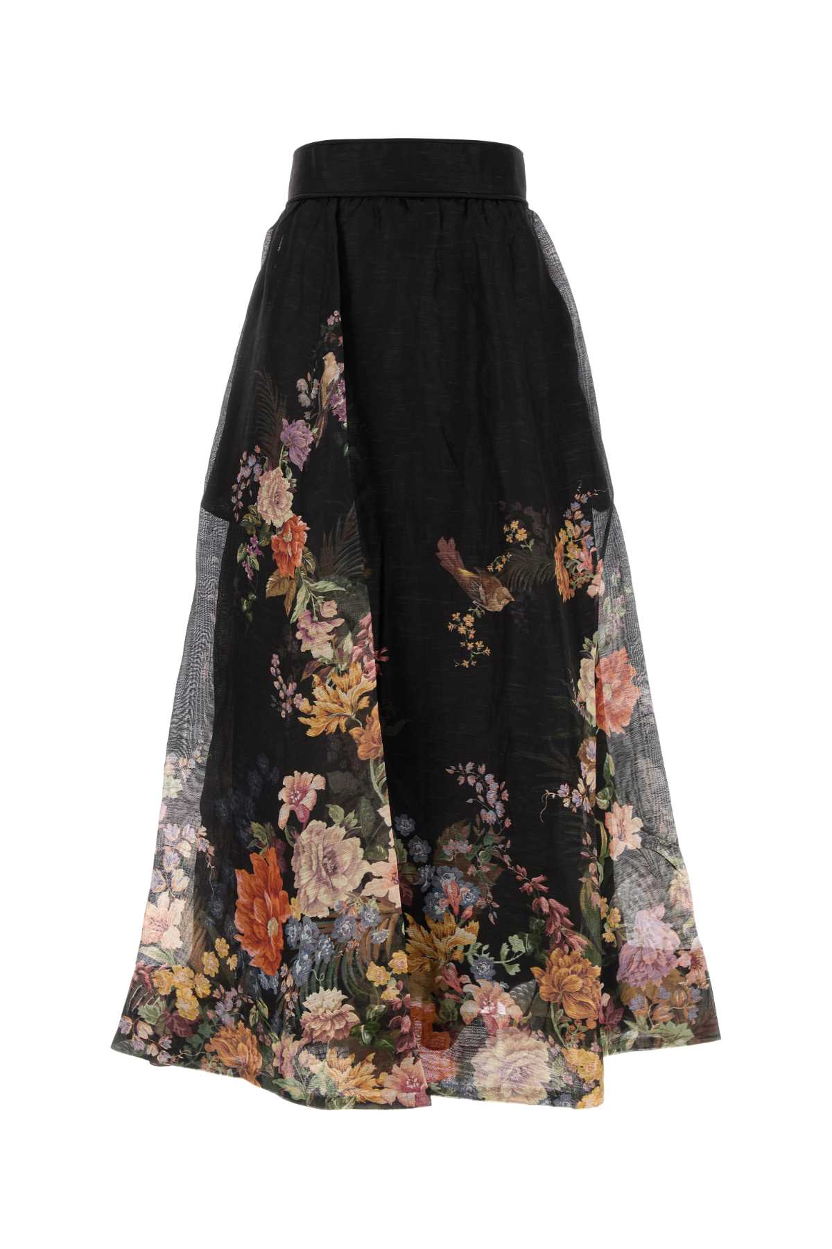 Shop Zimmermann Printed Linen Blend Pavilion Skirt In Blackmultifloral