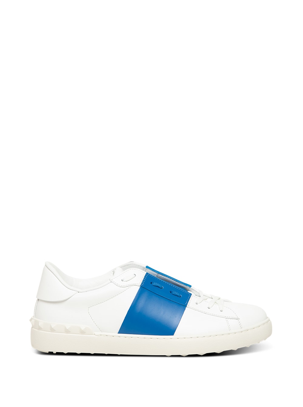 VALENTINO GARAVANI WHITE LEATHER OPEN SNEAKERS WITH BLUE DETAIL