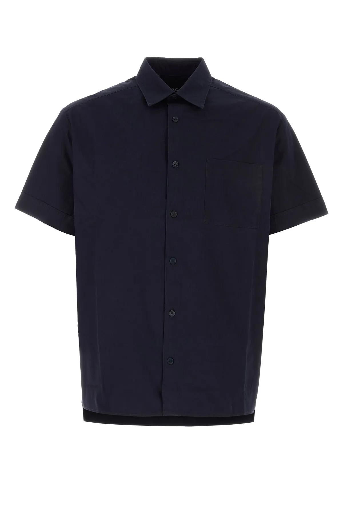Shop Apc Dark Blue Poplin Ross Shirt