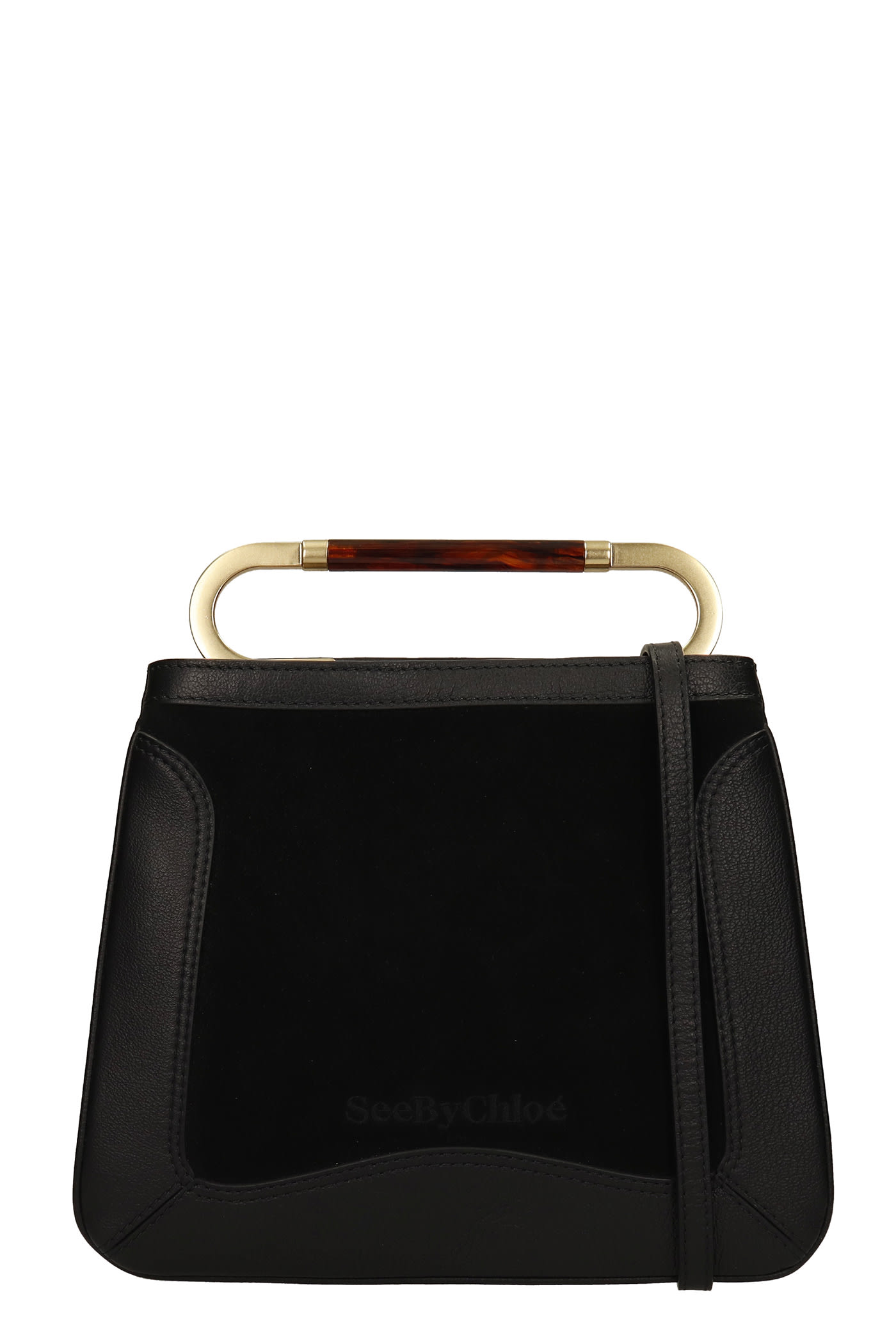 SEE BY CHLOÉ SEE BY CHLOÉ ELLA SHOULDER BAG IN BLACK SUEDE AND LEATHER