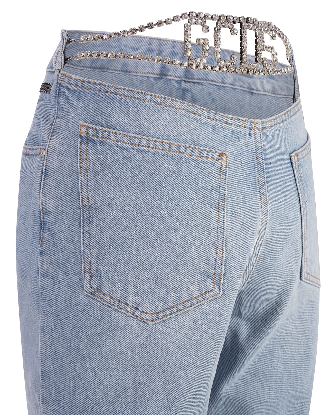 Shop Gcds Chocker Denim Trousers In Light Blue