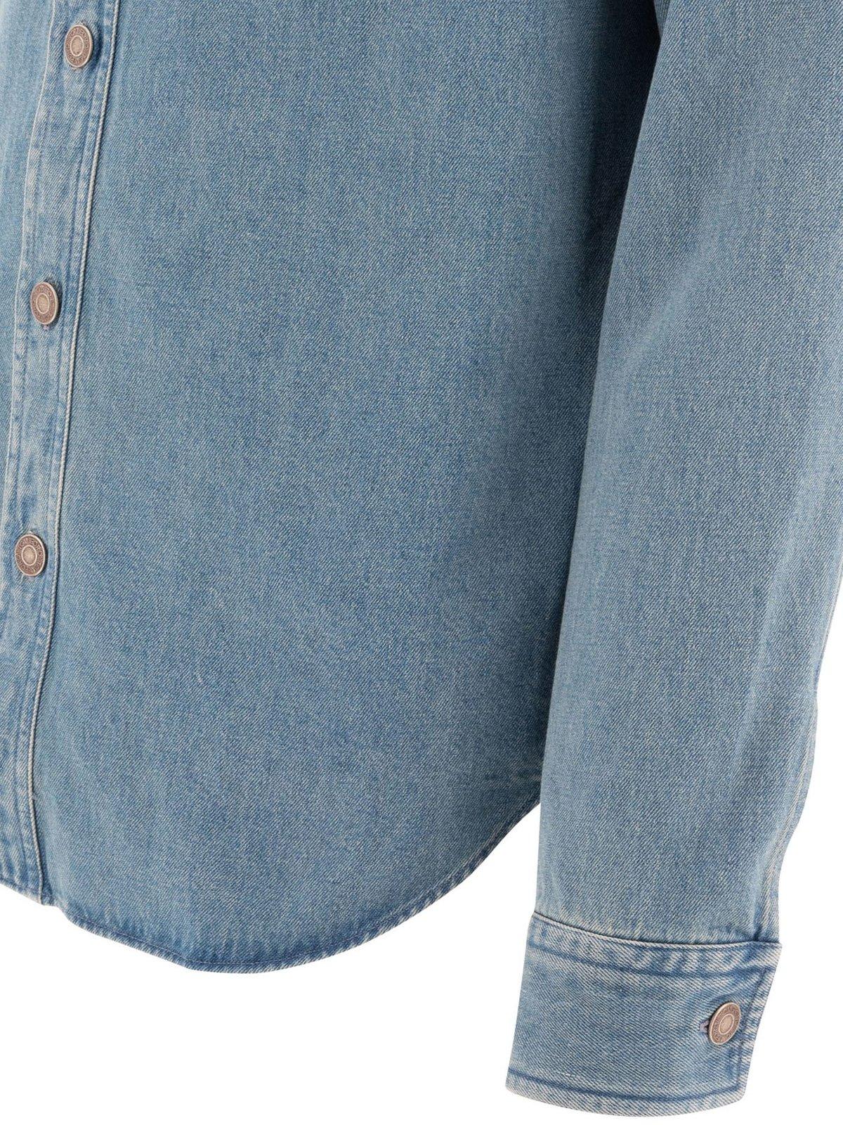Tom Ford Light Blue Western Panel Shirt With Flap Pockets In Blue