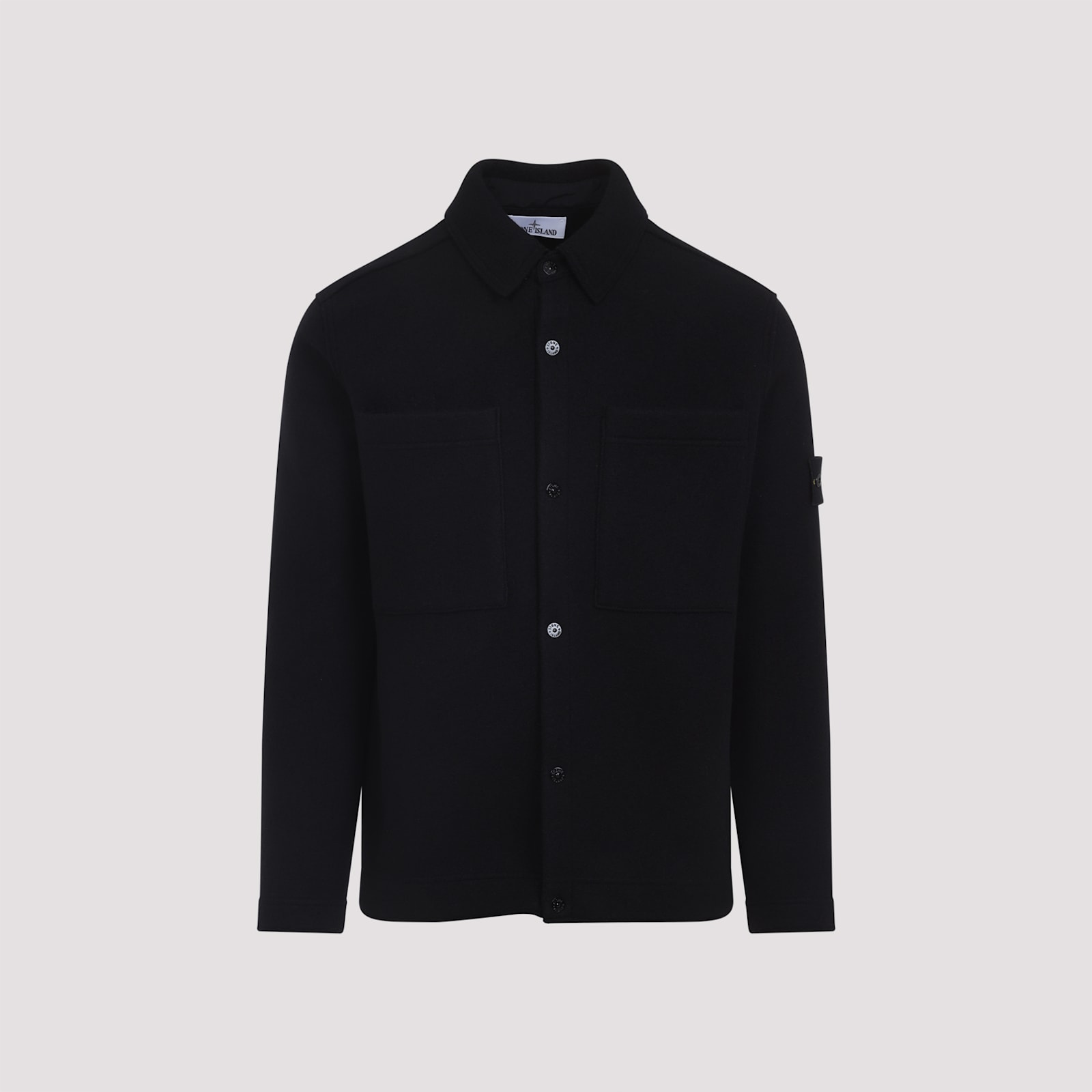 Stone Island Textured Knit Sweater With Button-up Front In Black