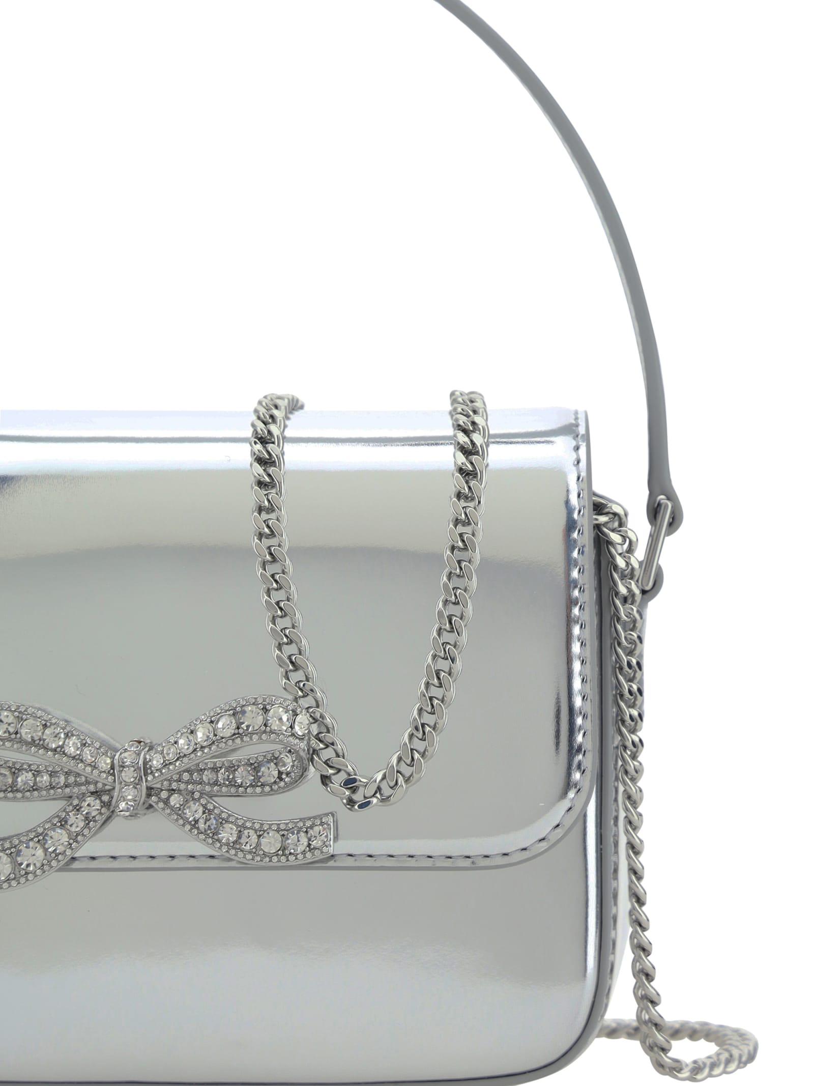 Shop Self-portrait Baguette Handbag In Silver