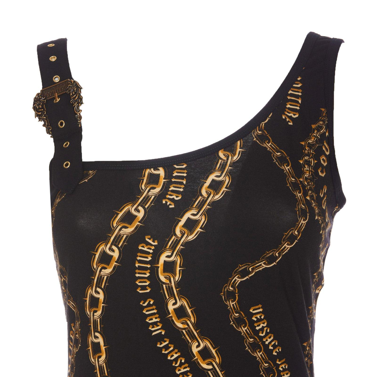 Shop Versace Jeans Couture Chain-printed Sleeveless Top In Black