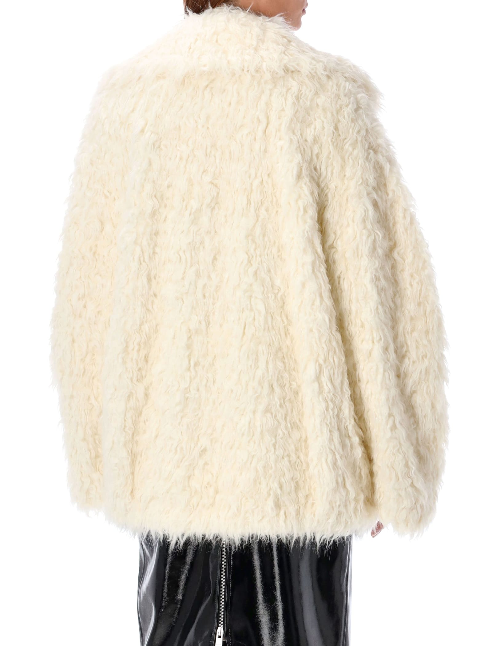 Shop Msgm Eco-fur Jacket In Off White