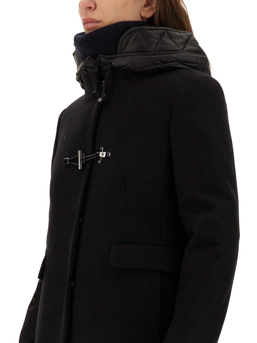 Shop Fay Long-sleeved Hooded Coat In Black